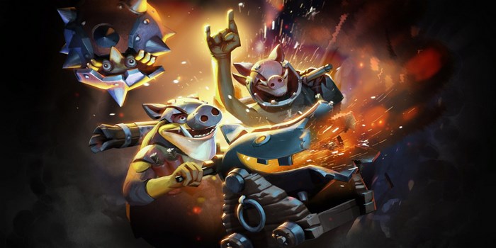 Three pigs in armor with weapons in Dota 2