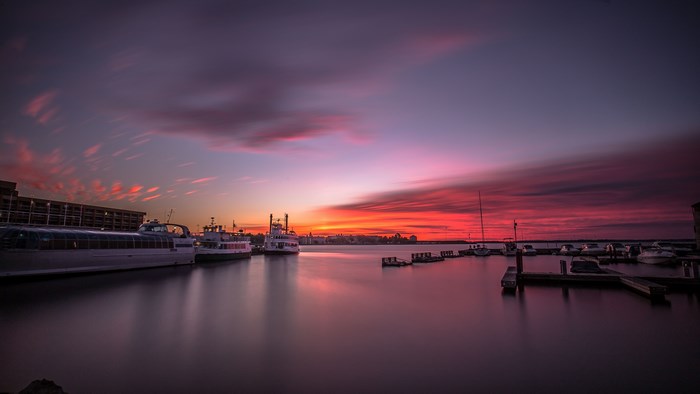 4K PC Background of a Harbor at Sunset