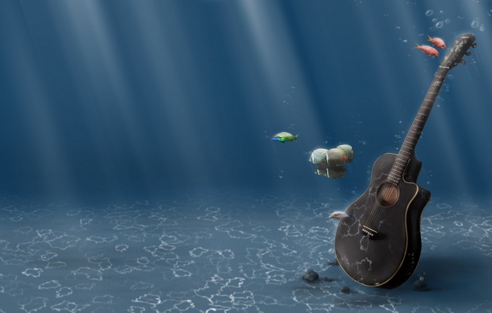 Underwater acoustic guitar with fish