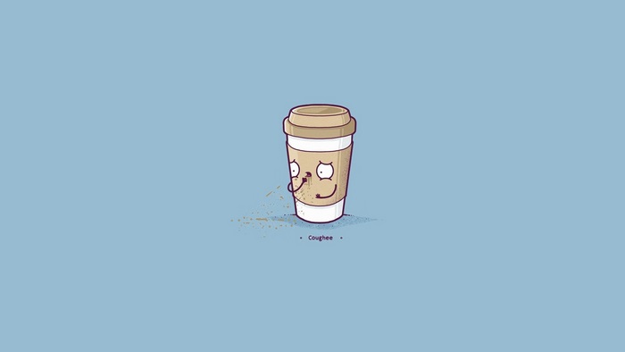 Coffee cup character coughing