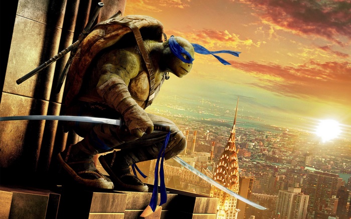 Leonardo from Teenage Mutant Ninja Turtles on a rooftop