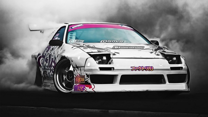 White Drift Car with Smoke Effect