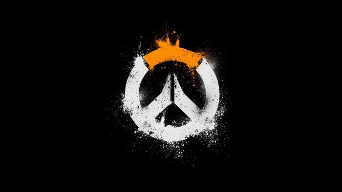 Overwatch logo with orange and white paint splatter