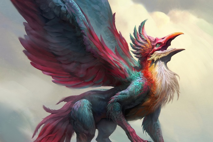 Colorful griffin with wings spread