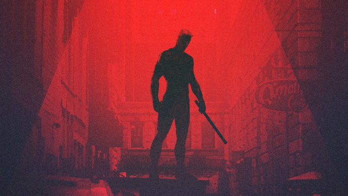 Daredevil standing with a billy club