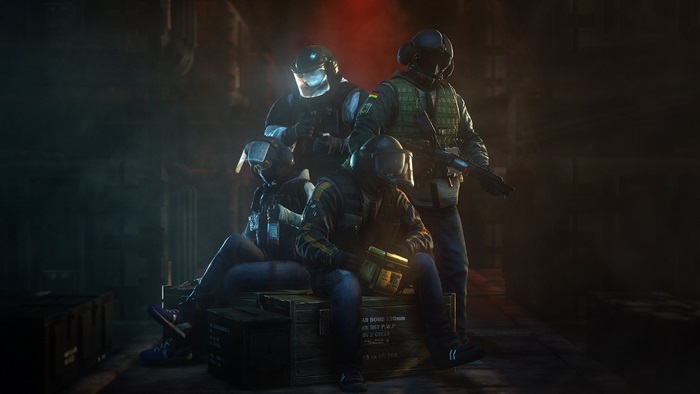 Four soldiers from Tom Clancy's Rainbow Six Siege
