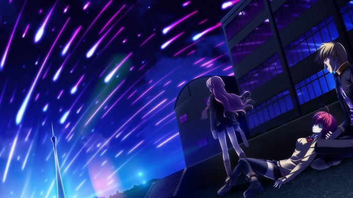 4K Anime Scene with Shooting Stars at Night