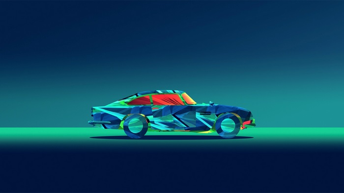 Abstract low-poly car on a gradient background