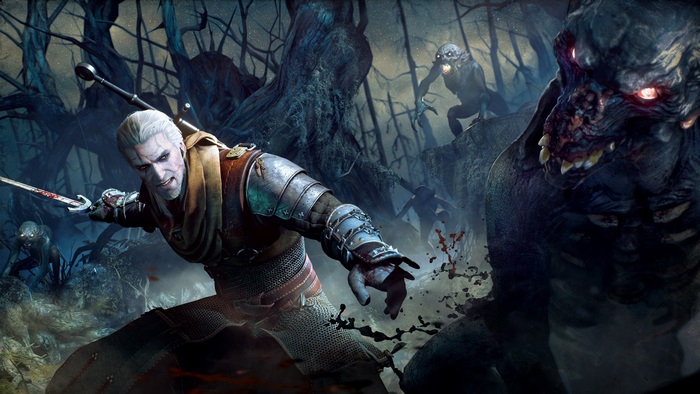 Geralt of Rivia fighting monsters in The Witcher 3 4K