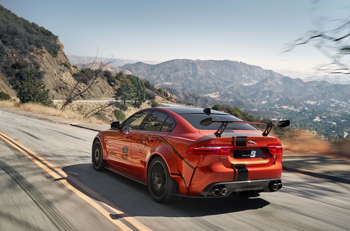 Jaguar XE SV Project 8 on mountain road