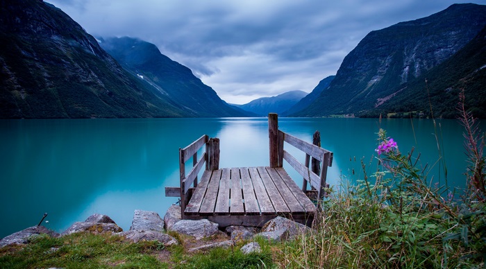 Norwegian Fjord with Wooden Dock in 4K
