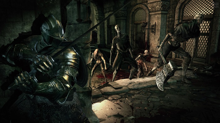 Knight fighting undead creatures in Dark Souls 3 4K