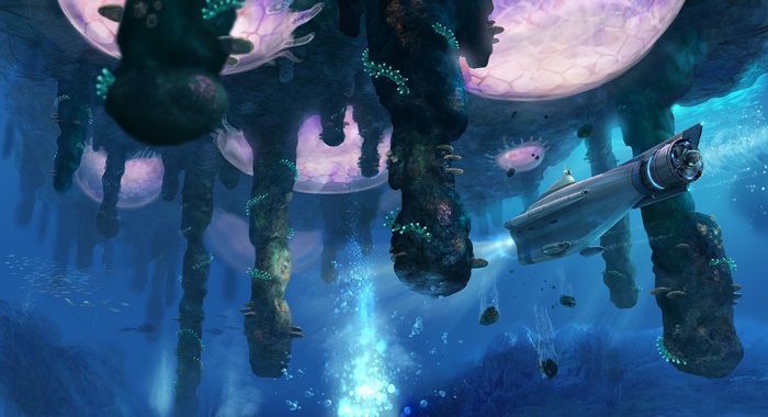 Subnautica 4K underwater scene with submarine