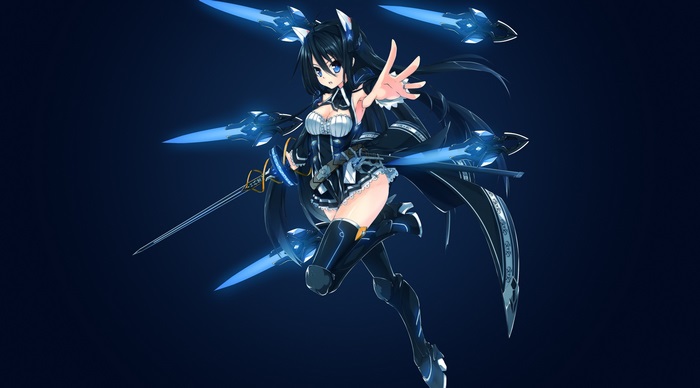 Anime Girl with Floating Blue Swords in 4K