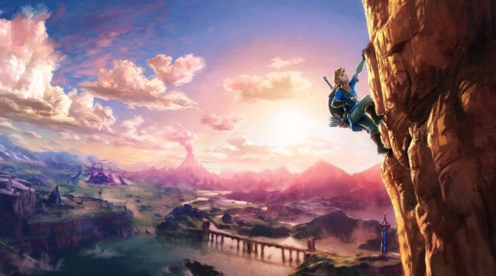 Link climbing a cliff in The Legend of Zelda: Breath of the Wild 4K