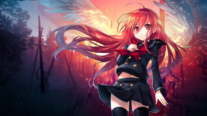 Anime girl with red hair and wings 4K