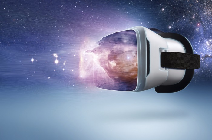 VR headset showing a nebula in space