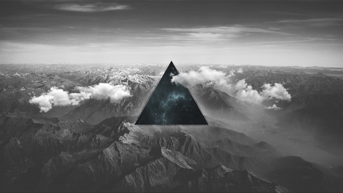 4K Glitch Triangle Over Mountains