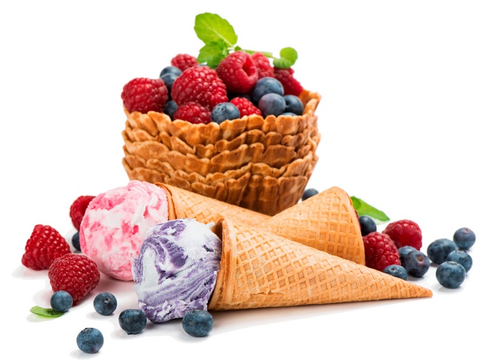 Delicious Ice Cream Cones with Fresh Berries 4K