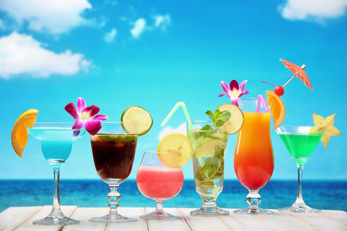 Cocktails on a beach with blue sky