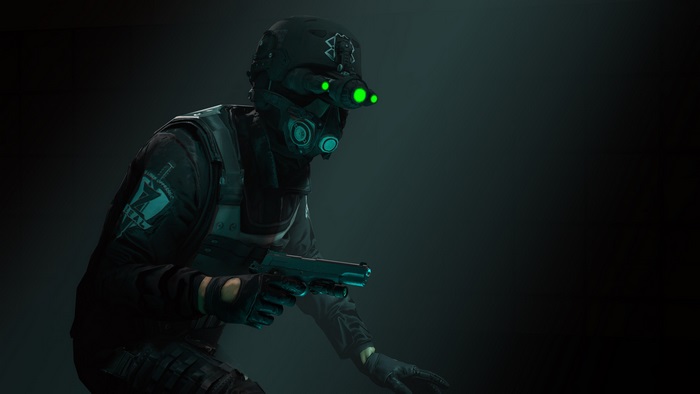 Payday 2 character with night vision and pistol