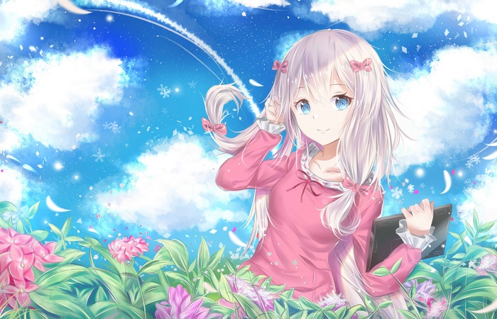 Izumi Sagiri from Eromanga Sensei with a computer