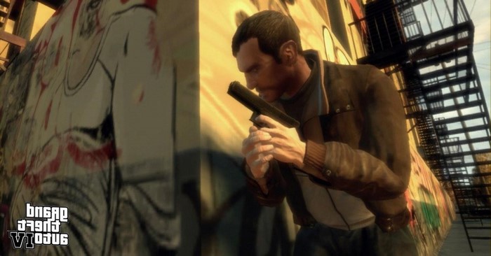Niko Bellic from Grand Theft Auto IV holding a gun