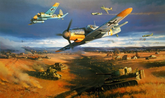 Messerschmitt Bf 109 Fighter Planes in WWII Battle