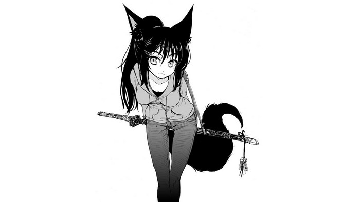 Anime girl with fox ears and katana