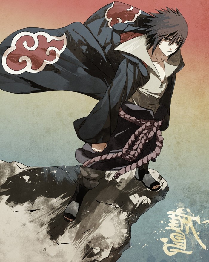 Sasuke Uchiha from Naruto Shippuden wearing Akatsuki cloak