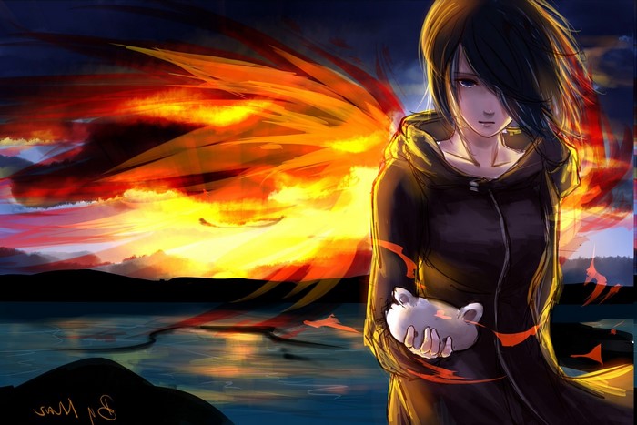 Touka Kirishima from Tokyo Ghoul holding a creature
