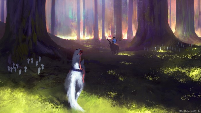 San and Moro from Princess Mononoke in a forest
