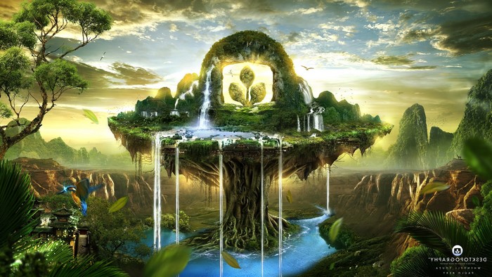 Floating islands with waterfalls and a giant tree
