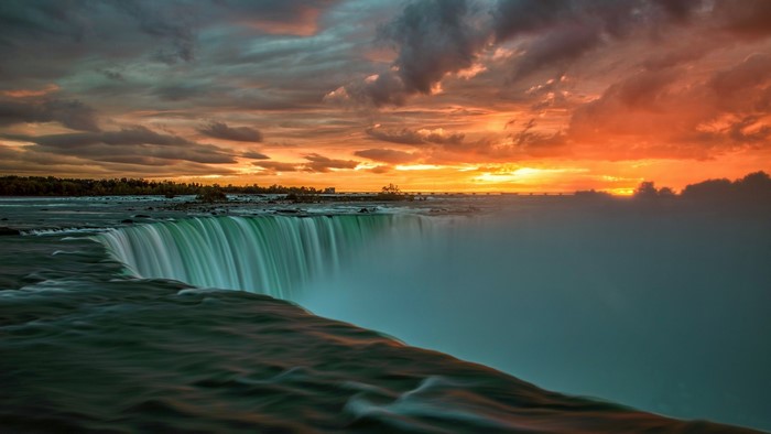 Sunset Over Niagara Falls in Ontario, Canada