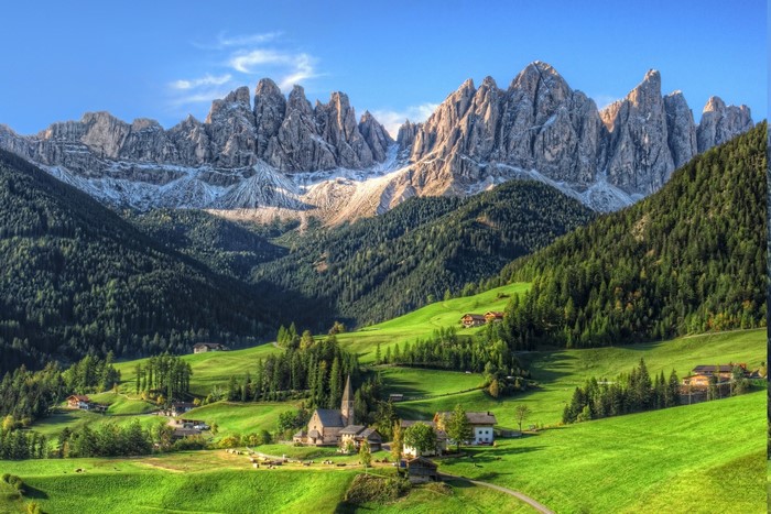 Mountain Village in Tyrol with Green Meadows