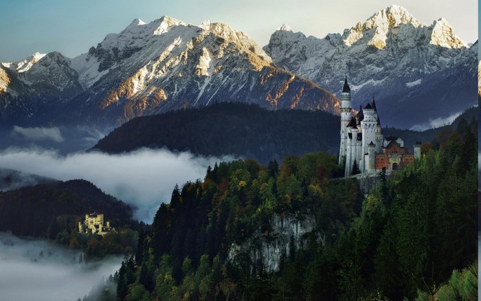 Neuschwanstein Castle Amidst Misty Bavarian Mountains