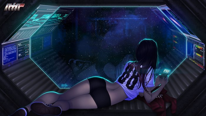 Cyberpunk Girl in Futuristic Space Station