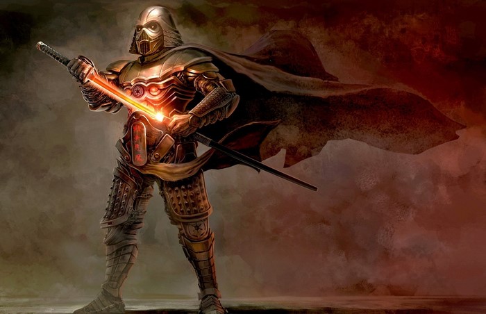 Darth Vader as a Samurai with a Lightsaber Katana