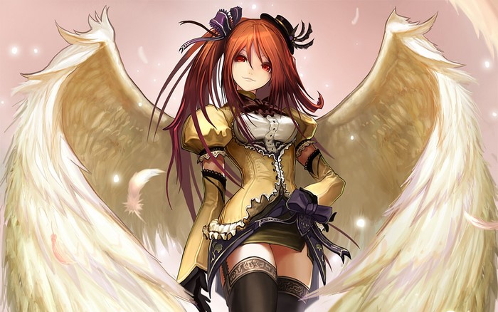 Anime angel girl with large wings
