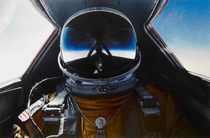 Pilot in Lockheed SR-71 Blackbird cockpit