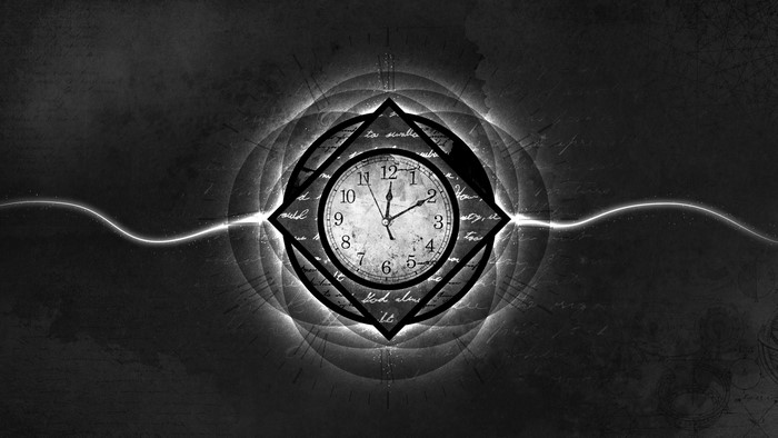 Abstract clock with geometric patterns and light effects