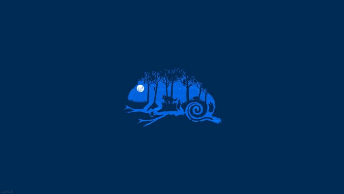 Chameleon silhouette with forest and animals at night