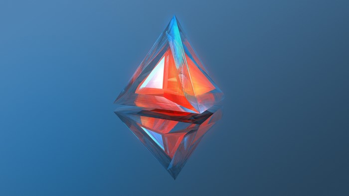 Abstract geometric crystal with reflection on blue background