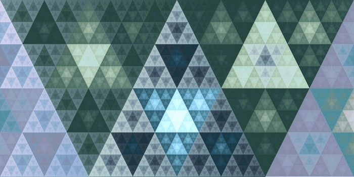 Fractal pattern of triangles in blue and green hues