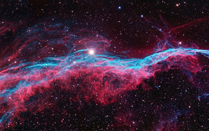 Red and blue nebula with stars in space