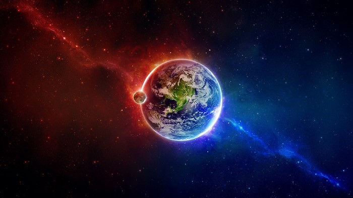 Earth and Moon in Vibrant Space Art