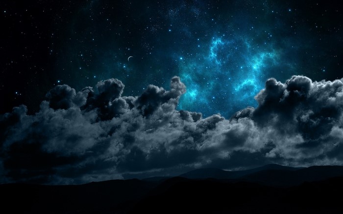 Night sky with clouds and nebula