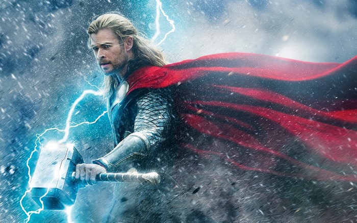 Thor from Marvel Comics holding Mjolnir