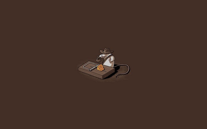 Mouse dressed as Indiana Jones on a mousetrap