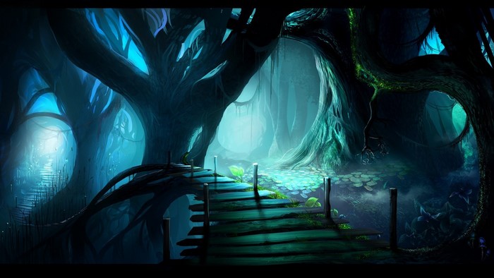 Enchanted Forest Pathway with Bioluminescent Flora